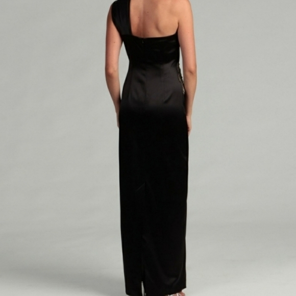 Eliza J one shoulder satin embellished waist gown black 6 - Picture 2 of 10